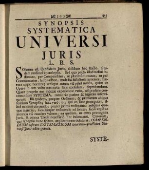 Synopsis Systematica Universi Juris.