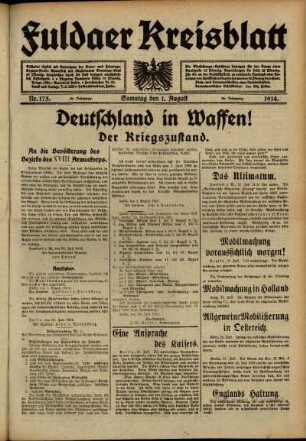 Ausgabe vom Samstag, den 01. August 1914.