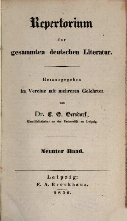 Repertorium der gesammten deutschen Literatur. 9. 1836