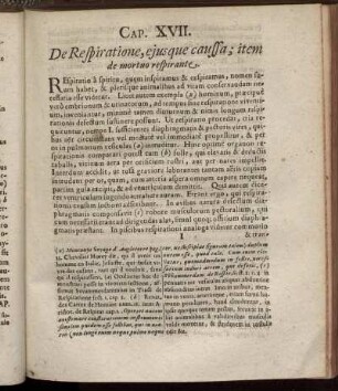 Cap. XVII. De Respiratione, ejusque caussa; item de mortuo respirante.