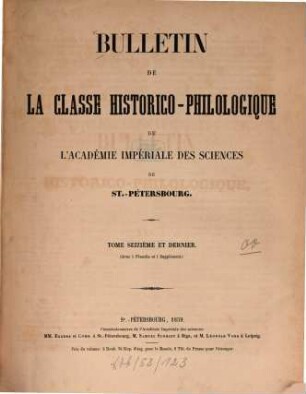 Bulletin de la Classe Historico-Philologique de l'Académie Impériale des Sciences de St.-Pétersbourg, 16. 1859