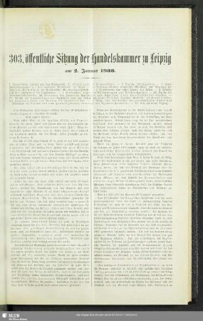 303. öffentliche Sitzung der Handelskammer zu Leipzig am 2. Januar 1900