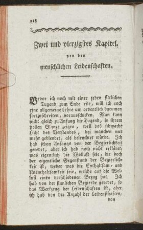 Zwei und vierzigstes Kapitel von den menschlichen Leidenschaften.