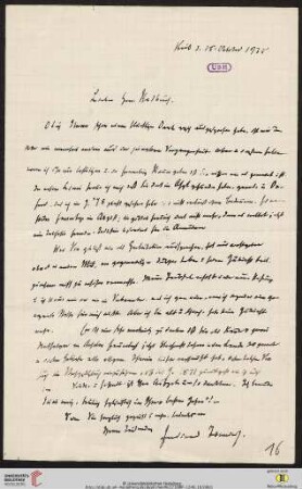 Brief von Ferdinand Tönnies an Gustav Radbruch