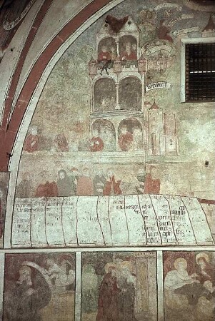 Hortus conclusus mit Himmlischem Jerusalem, Gottvater und Propheten, darunter Szenen aus dem Marienleben