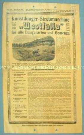 Kunstdünger-Streumaschine "Westfalia" für alle Düngerarten und Gemenge.