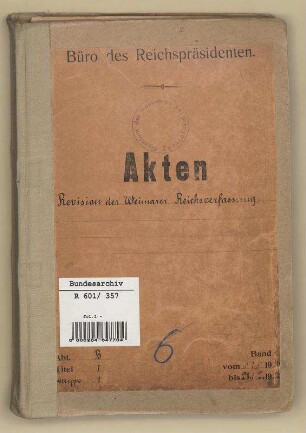 Revision der Weimarer Reichsverfassung: Bd. 1