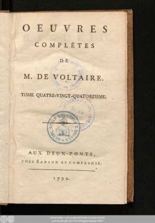 Tome Quatre-Vingt-Quatorzième = Recueil Des Lettres De M. De Voltaire, Tome XVI.: 1770.-1772.