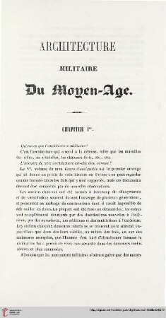 Chapitre Ier: Définition et classification chronologique de l'architecture militaire