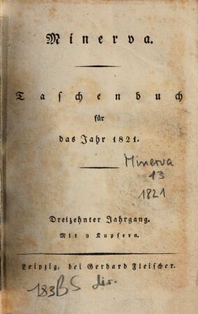Minerva : Taschenbuch, 1821 = Jg. 13
