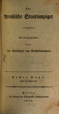 Der preußische Staatsanzeiger. 1. 1806