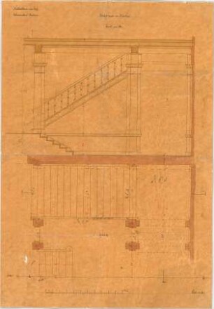 Voit, August von; München; Botanischer Garten - Haupttreppe (Grundriss, Schnitt)