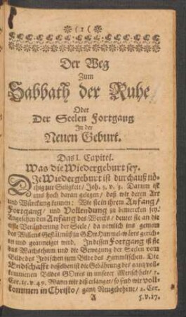 Das I. Capitel. Was die Wiedergeburt sey.