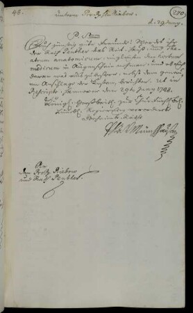 Begehung des Reithauses, Anatomischen Theaters und Botanischen Garten durch den Professor Penther zur Anfertigung eines Kostenvoranschlags für Ausbesserungsarbeiten.