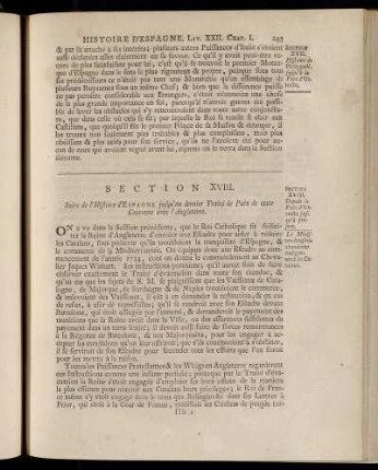 Section XVIII. Suite de l´Histoire d´Espagne jusqu´au dernier Traité de Paix de cette Couronne avec l´Angleterre.