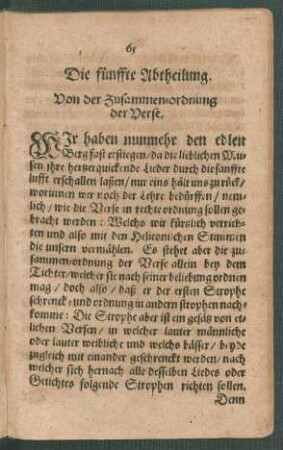 Die fünffte Abtheilung. Von der Zusammen-ordnung der Verse.