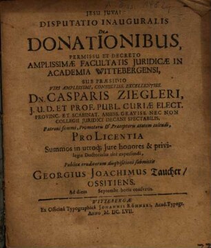 Disputatio Inauguralis De Donationibus