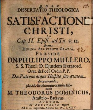 Diss. theol. de satisfactione Christi