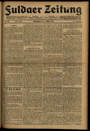 Erste Ausgabe vom Mittwoch, den 26. März 1913.