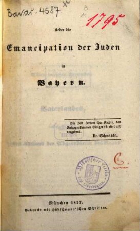 Ueber die Emancipation der Juden in Bayern