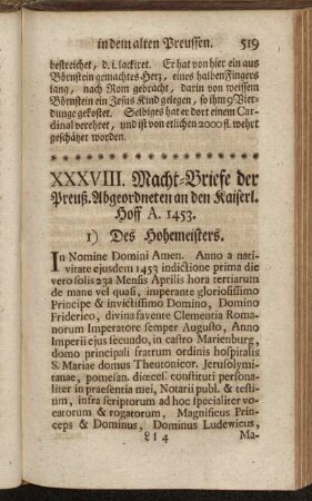 XXXVIII. Macht-Briefe der Preuß. Abgeordneten an den Kaiserl. Hoff A. 1453.