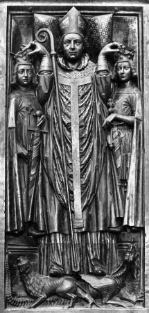 Grabplatte des Siegfried III. von Eppstein (gest. 1249), Erzbischof von Mainz, die Gegenkönige Heinrich Raspe und Wilhelm von Holland krönend