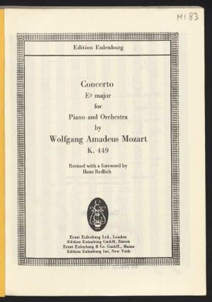 Concerto E♭ major : for piano and orchestra : K. 449