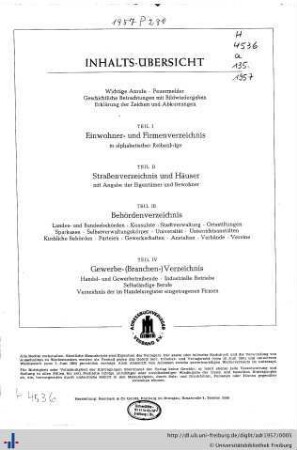 Inhaltsverzeichnis, Ehrenbürger, wichtige Anrufe, Feuermelder.