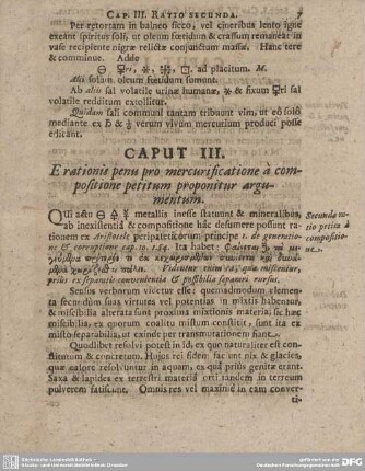 CAPUT III. E rationis penu pro mercurificatione a compositione petitum proponitur argumentum.