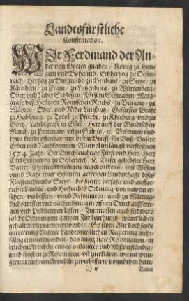 Landtsfürstliche Confirmation.