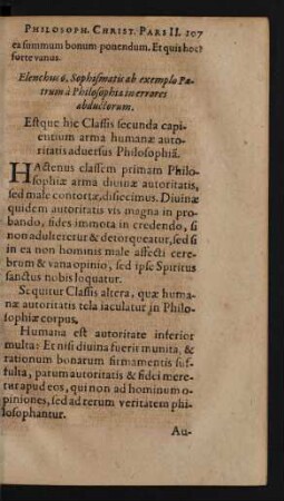 Elenchus 6. Sophismatis ab exemplo Patrum a Philosophia in errores abductorum.