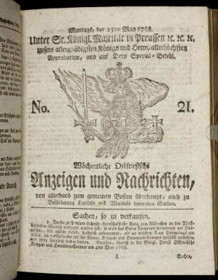 No. 21. Montags, den 23ten May 1768.