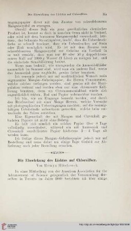 Die Einwirkung des Lichtes auf Chlorsilber