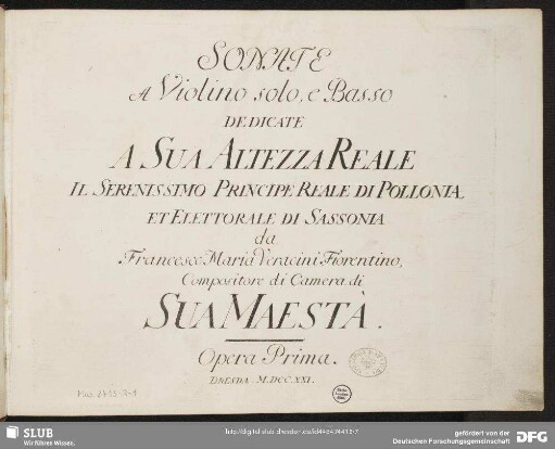 Sonate a violino solo, e basso : opera prima