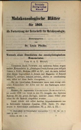 Malakozoologische Blätter. 15, 15. 1868