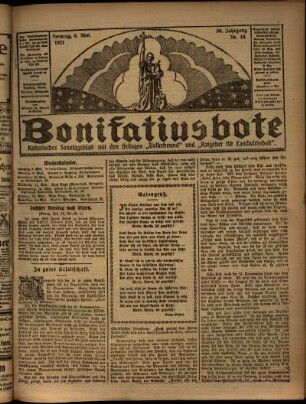 Erste Ausgabe vom Sonntag, den 08. Mai 1921.