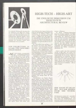 High-Tech - High-Art. Die englische Diskussion um High-Tech in Architectural Review