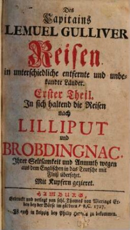 Des Capitäns Lemuel Gullivier Reisen, 1