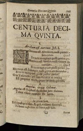 Centuria Decima Quinta.