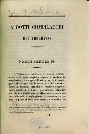 Il progresso delle scienze, delle lettere e delle arti. 12. 1844 = N.S., A. 1 = Qu. 2