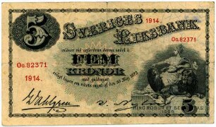 Geldschein, 5 Kronor, 1914