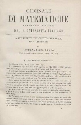 Appunti di Geometria ad η dimensioni.