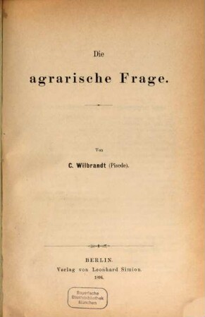 Die agrarische Frage