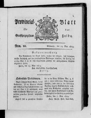 Num. 20, Ausgabe vom 19. Mai 1819