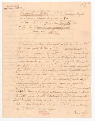 Rapport verbal fait à l'academie Royale des Sciences, sceance du 9 mai 1825 par M. le Baron de Humboldt, sur le tableau des corps organises fossiles par M. Defrance