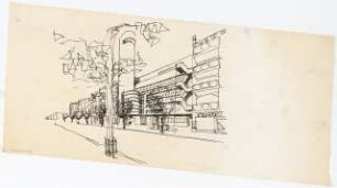 Autosilo, Uhlandstraße, Berlin-Charlottenburg: Perspektivische Straßenansicht Variante C 1:200