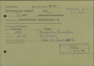 Eintrag in der Bundeszentralkartei (Teil des Testsamples): Rosenzweig, Rosa, geb. Labirant und Rosenzweig, Mosche