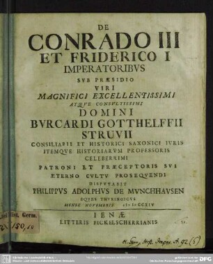 De Conrado III Et Friderico I Imperatoribus : Mense Novembris MDCCXIV