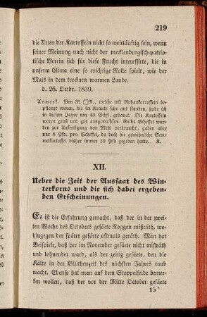 XII. Ueber die Zeit der Aussaat des Winterkorns und die sich dabei ergebenden Erscheinungen