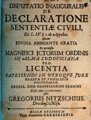 Disp. inaug. de declaratione sententiae civili, ex L. IV. §. 1. de appellat